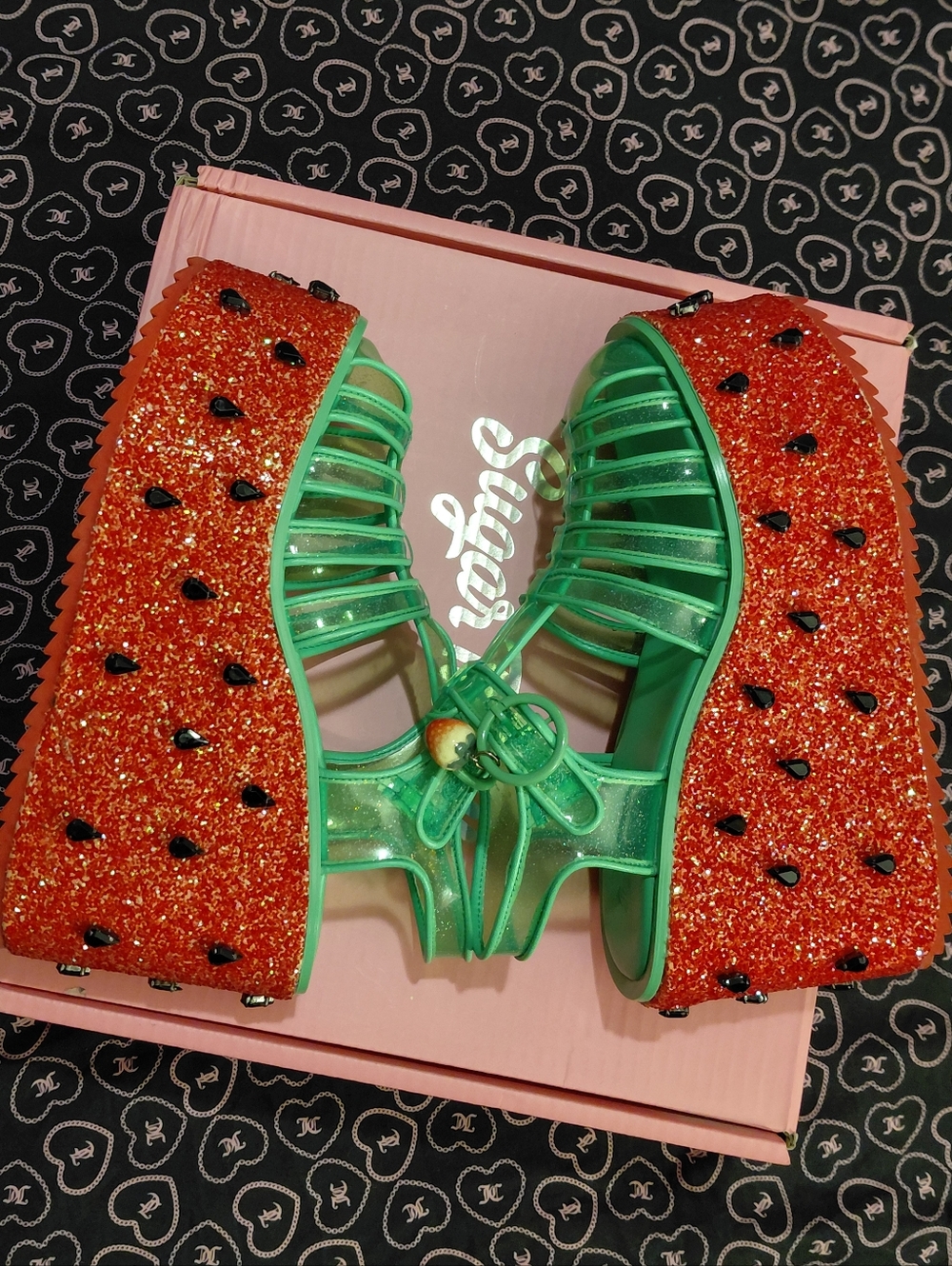 Dolls Kill Sugar Thrillz Watermelon Glitter Jelly Platform Sandals U.S 9 / 8.5 - Picture 4 of 11